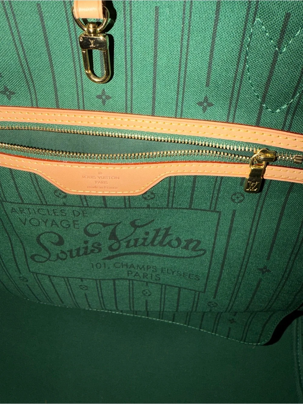 Louis Vuitton Neverfull GM Monogram Tote with Green Stripe personalized 100%auth